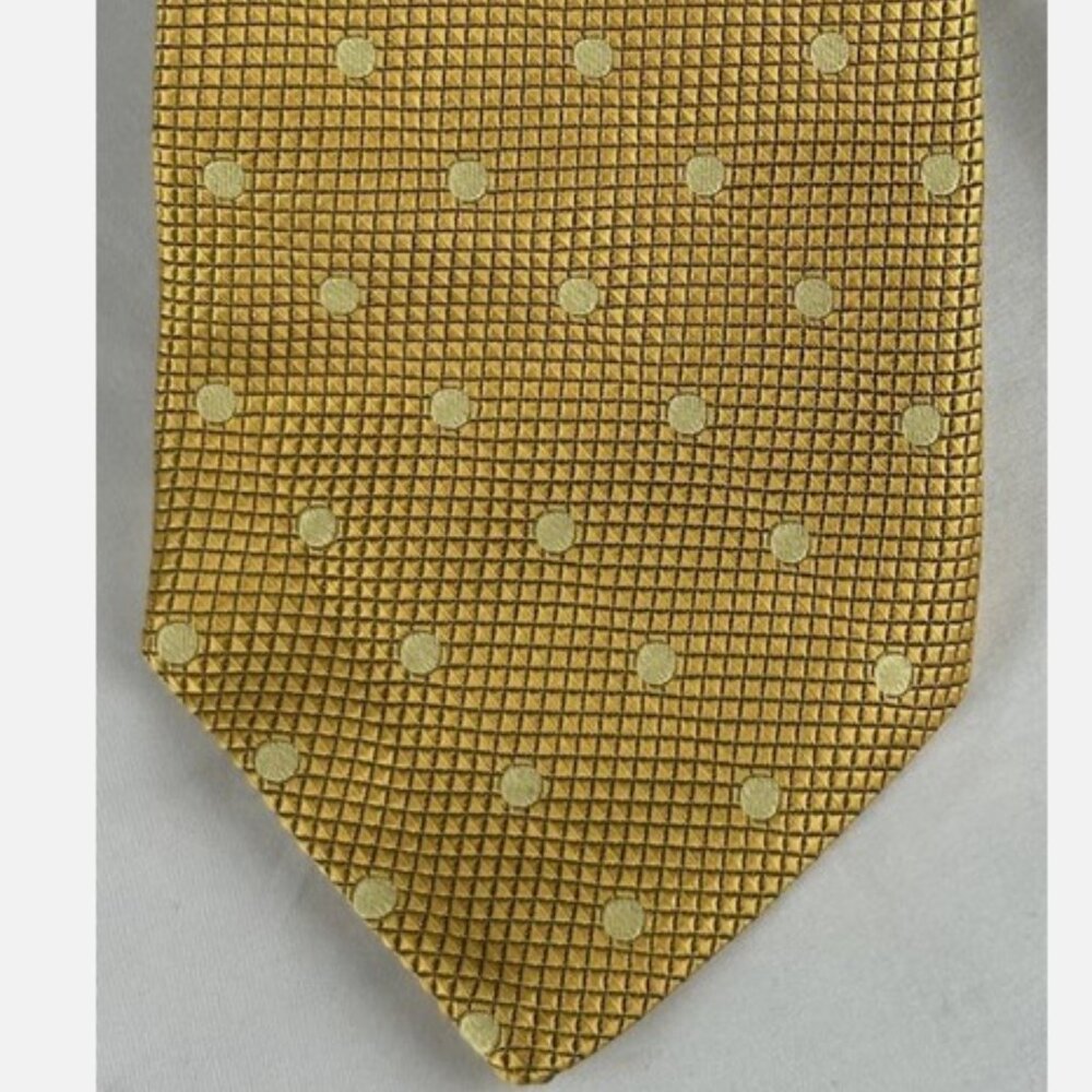 Brooks Brothers Gold Polka Dot Check Textured Silk Neck Tie Made In USA